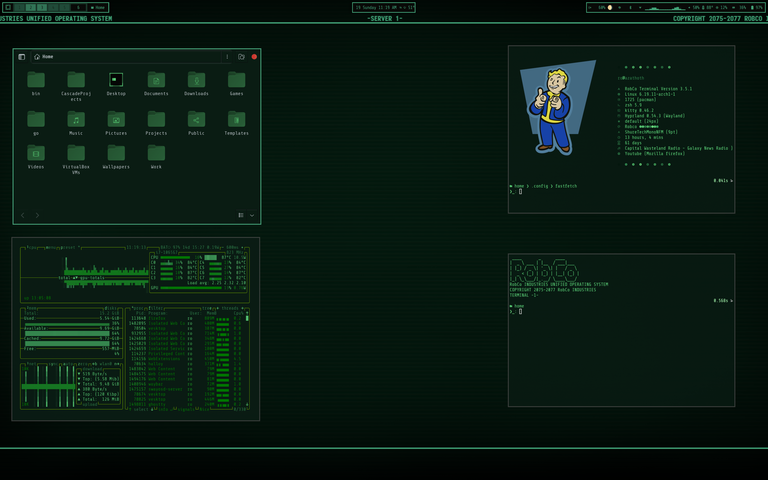 Desktop ricing example — aesthetic dark theme with custom bar